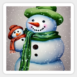 Cute Snowman holding a Baby Snowman under the Snow Sticker